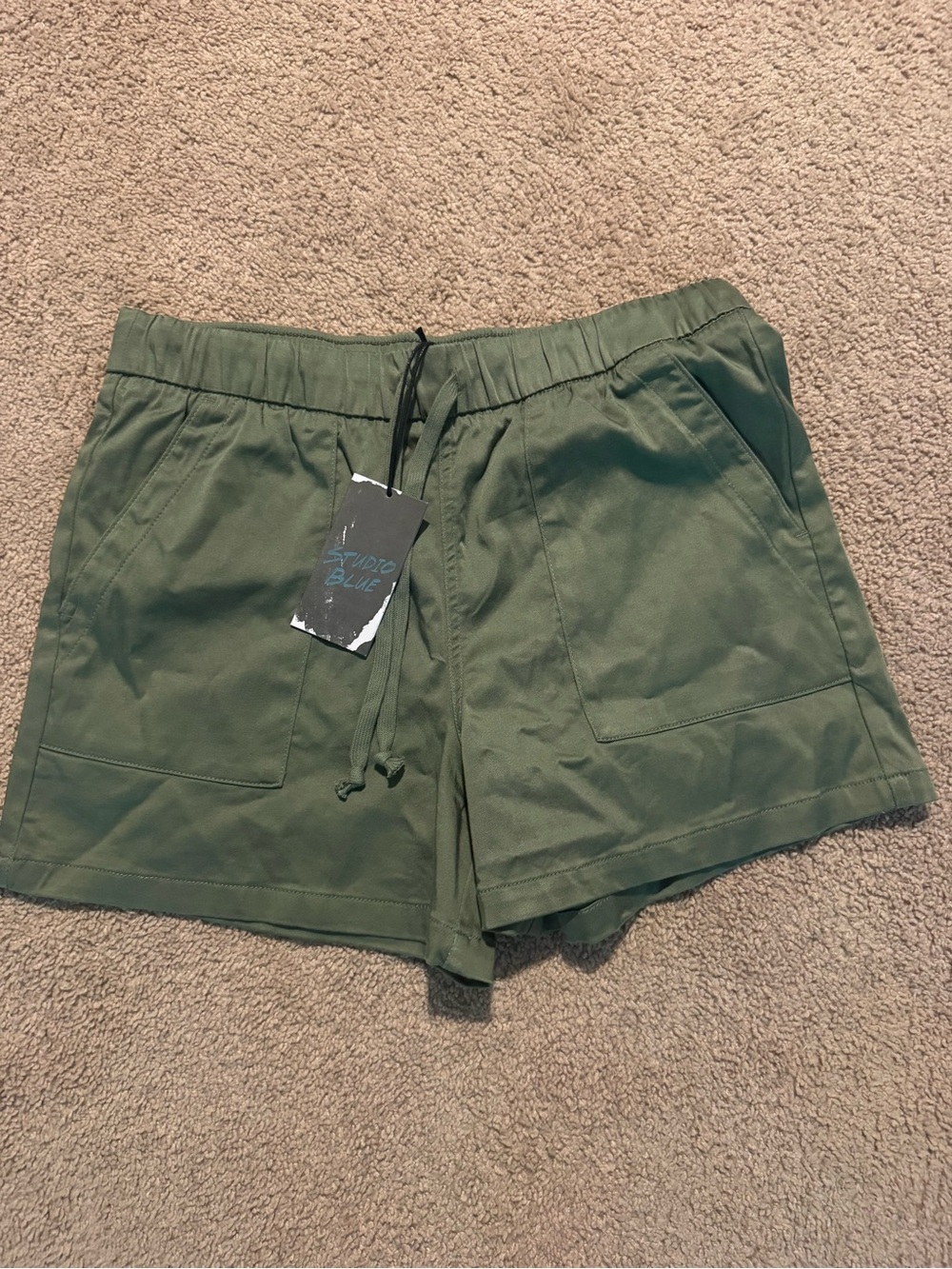 Studio Olive Green Drawstring Athletic Shorts